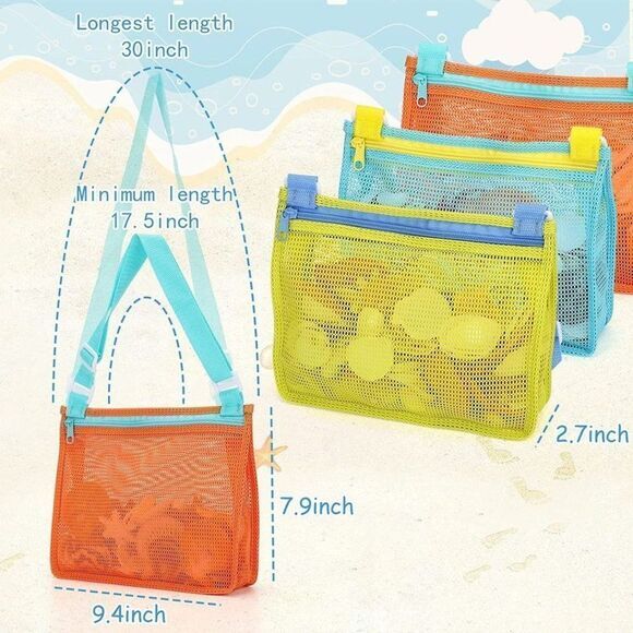 Beach Toy Mesh Beach Bag Kids Shell Collecting Bag Beach Sand Toy Seashell Bag - Picture 3 of 6